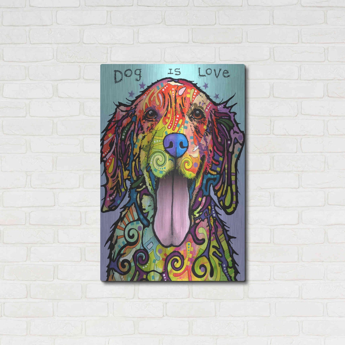 Luxe Metal Art 'Dog Is Love' by Dean Russo, Metal Wall Art,24x36