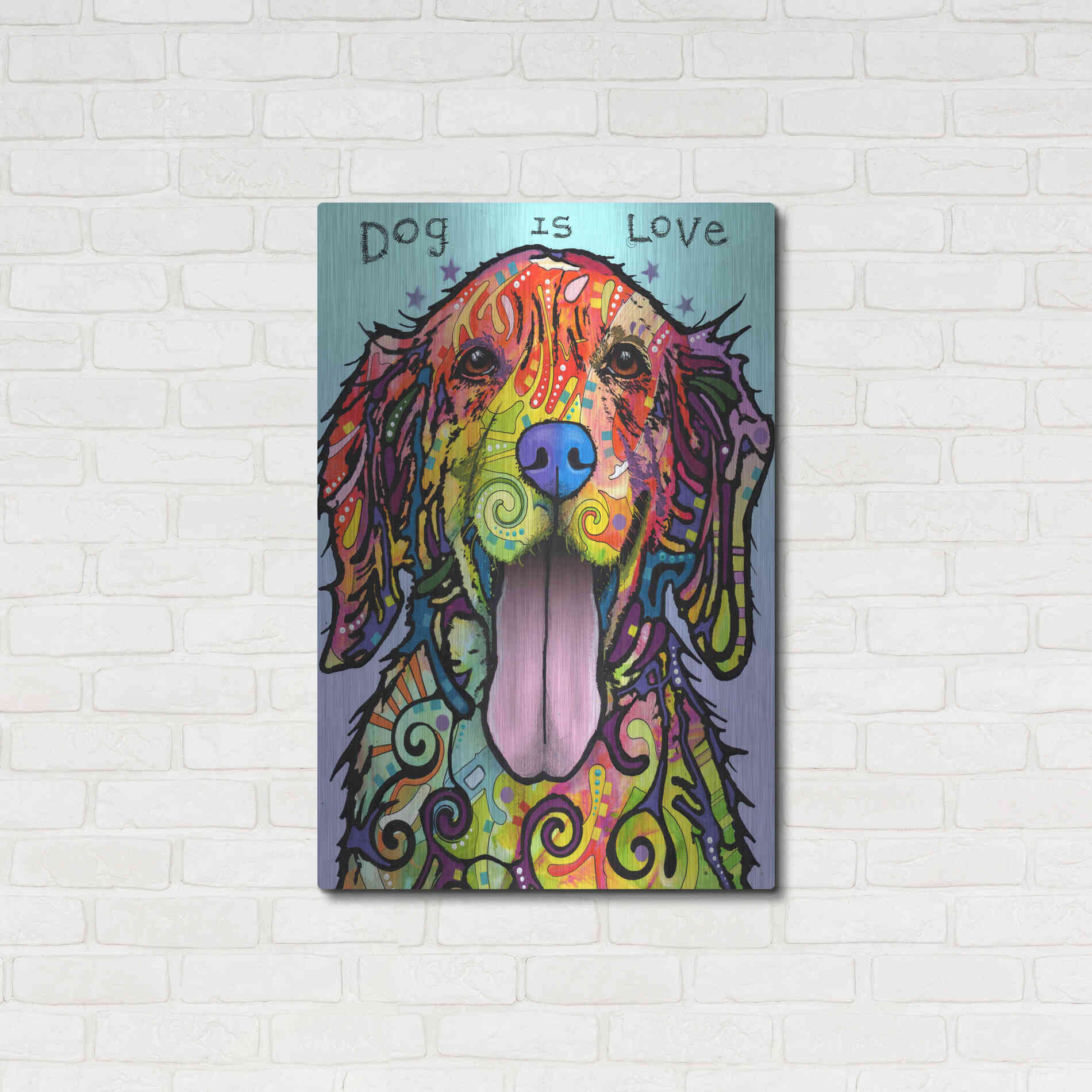 Luxe Metal Art 'Dog Is Love' by Dean Russo, Metal Wall Art,24x36