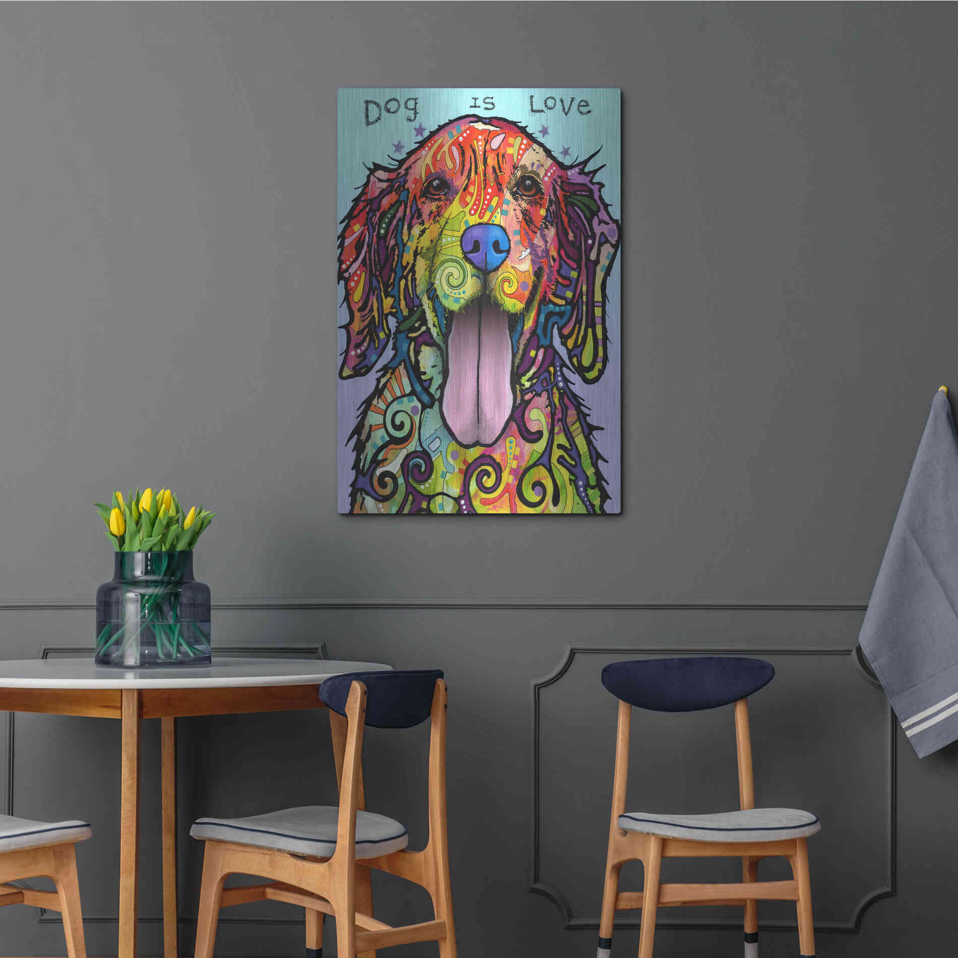 Luxe Metal Art 'Dog Is Love' by Dean Russo, Metal Wall Art,24x36