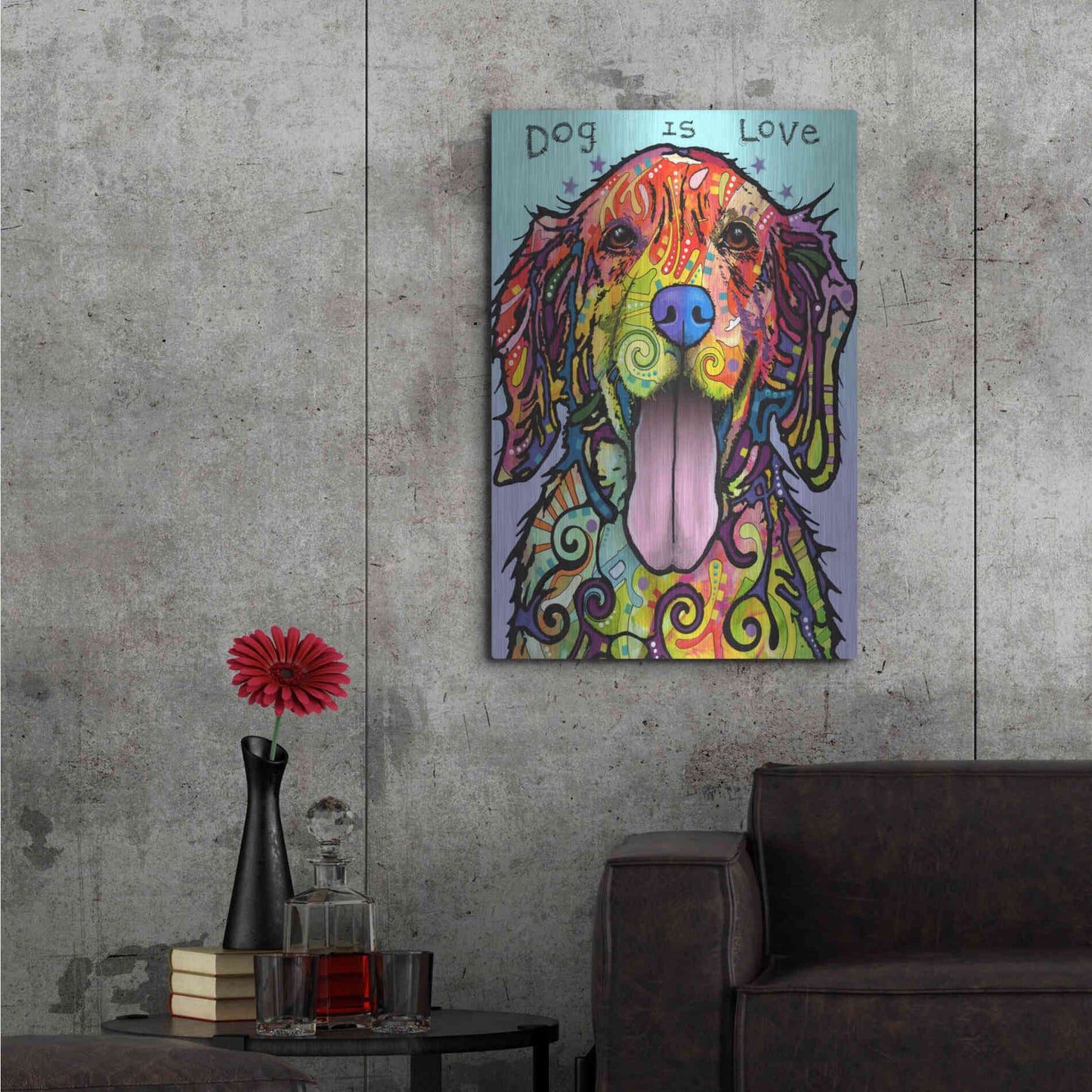 Luxe Metal Art 'Dog Is Love' by Dean Russo, Metal Wall Art,24x36