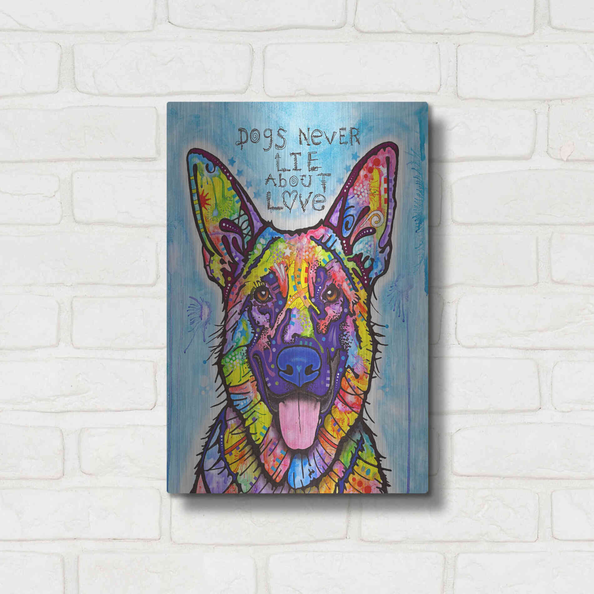 Luxe Metal Art 'Dogs Never Lie' by Dean Russo, Metal Wall Art,12x16