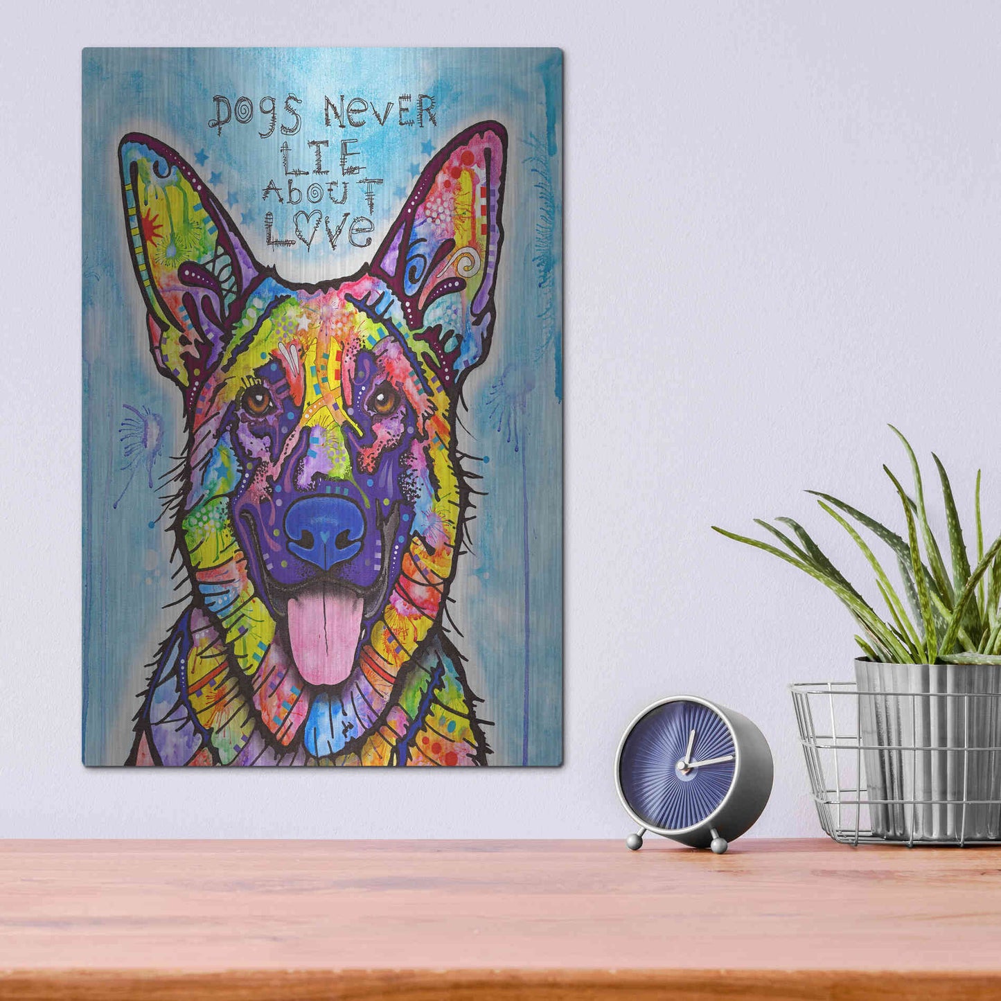 Luxe Metal Art 'Dogs Never Lie' by Dean Russo, Metal Wall Art,12x16