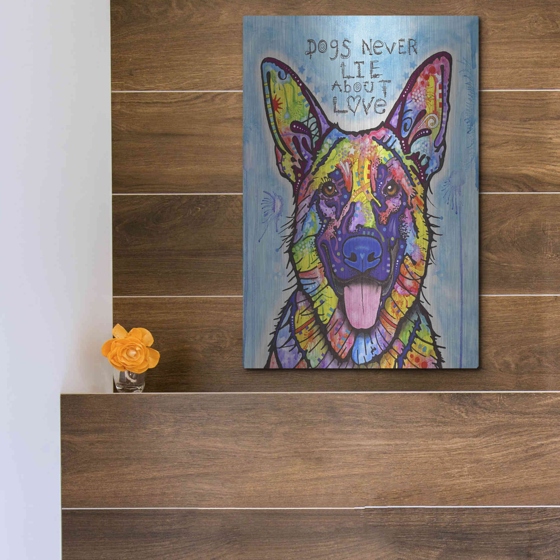 Luxe Metal Art 'Dogs Never Lie' by Dean Russo, Metal Wall Art,12x16