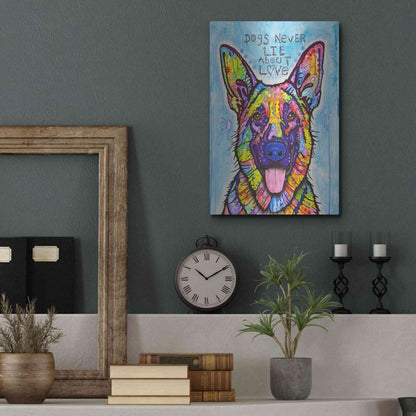 Luxe Metal Art 'Dogs Never Lie' by Dean Russo, Metal Wall Art,12x16