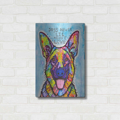 Luxe Metal Art 'Dogs Never Lie' by Dean Russo, Metal Wall Art,16x24