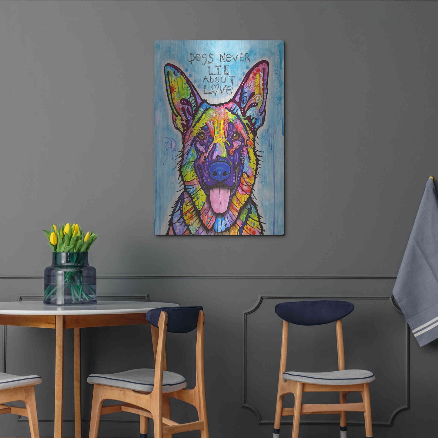 Luxe Metal Art 'Dogs Never Lie' by Dean Russo, Metal Wall Art,24x36