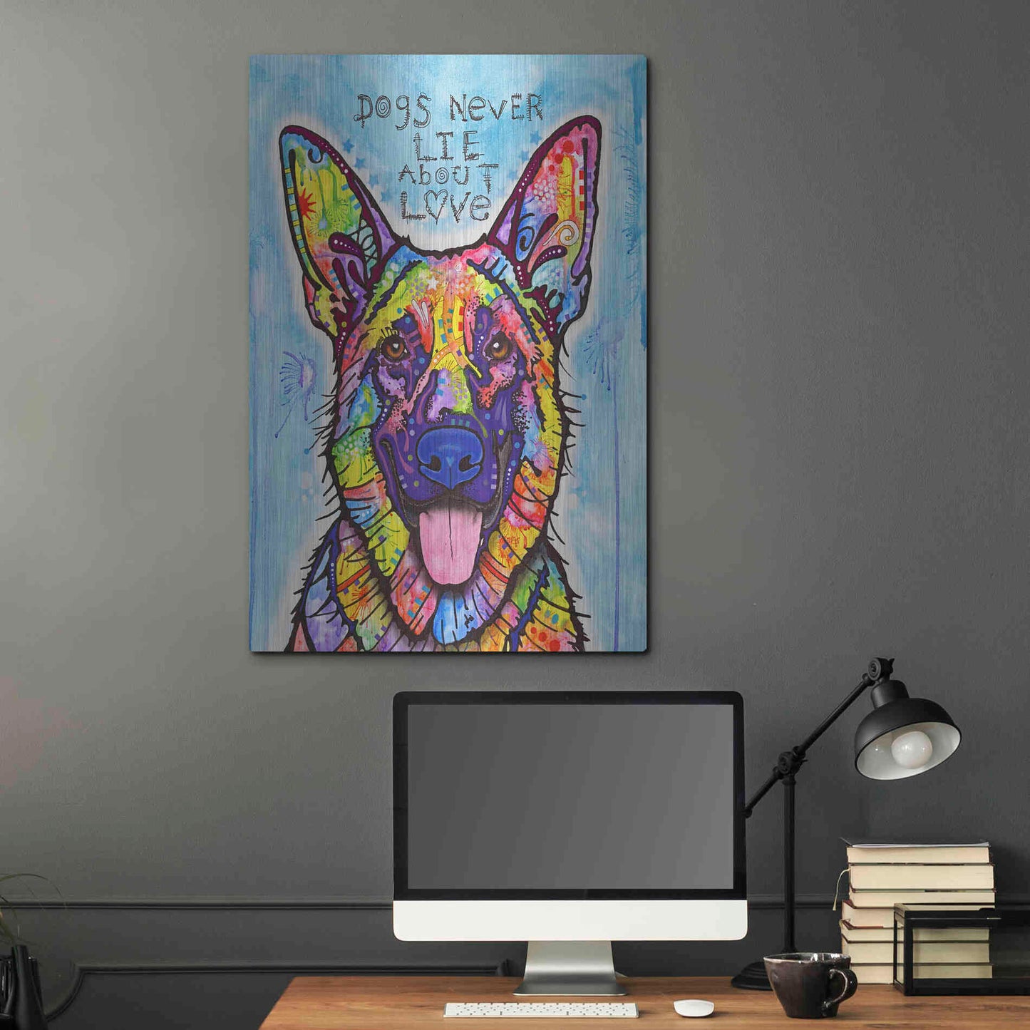 Luxe Metal Art 'Dogs Never Lie' by Dean Russo, Metal Wall Art,24x36