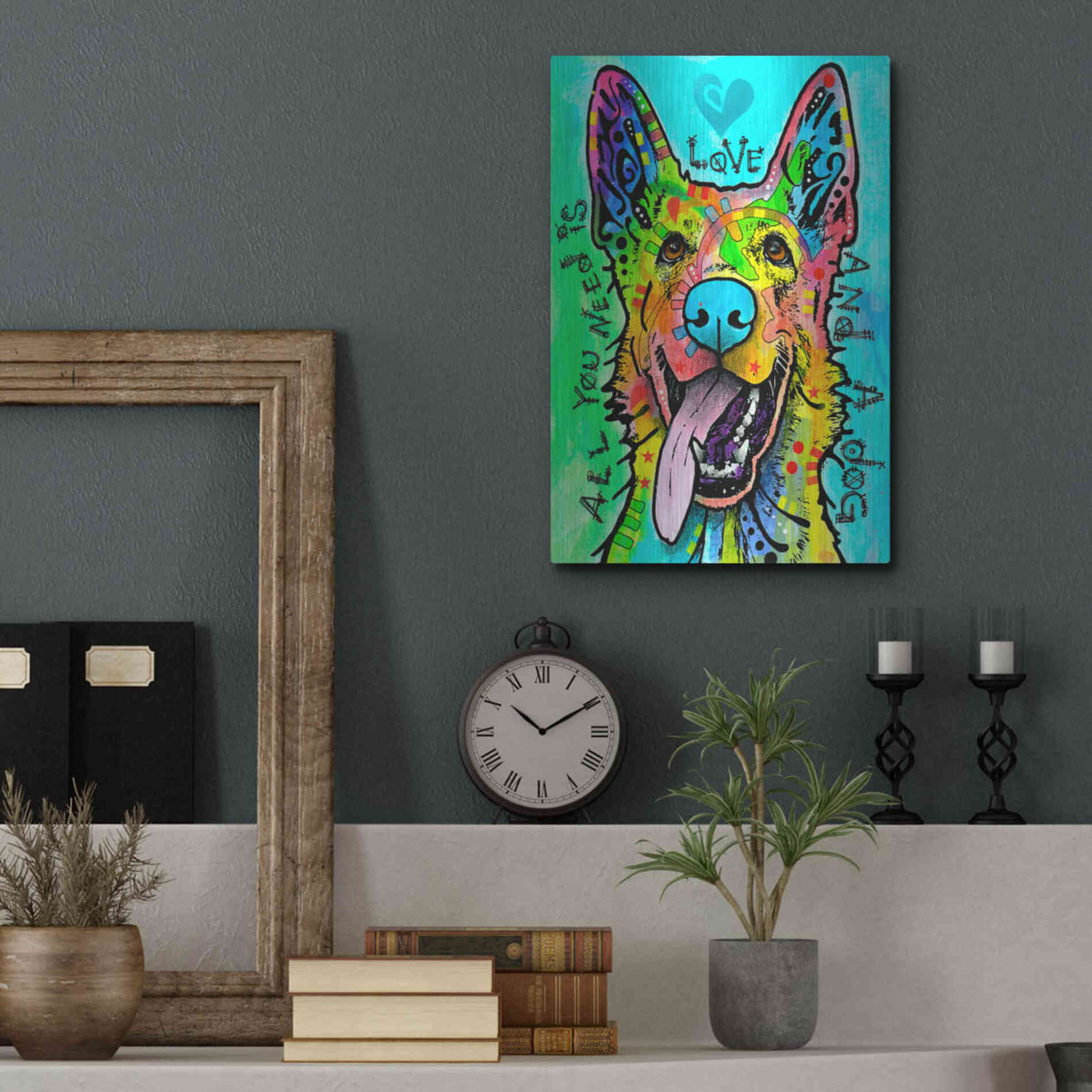 Luxe Metal Art 'Love And A Dog' by Dean Russo, Metal Wall Art,12x16