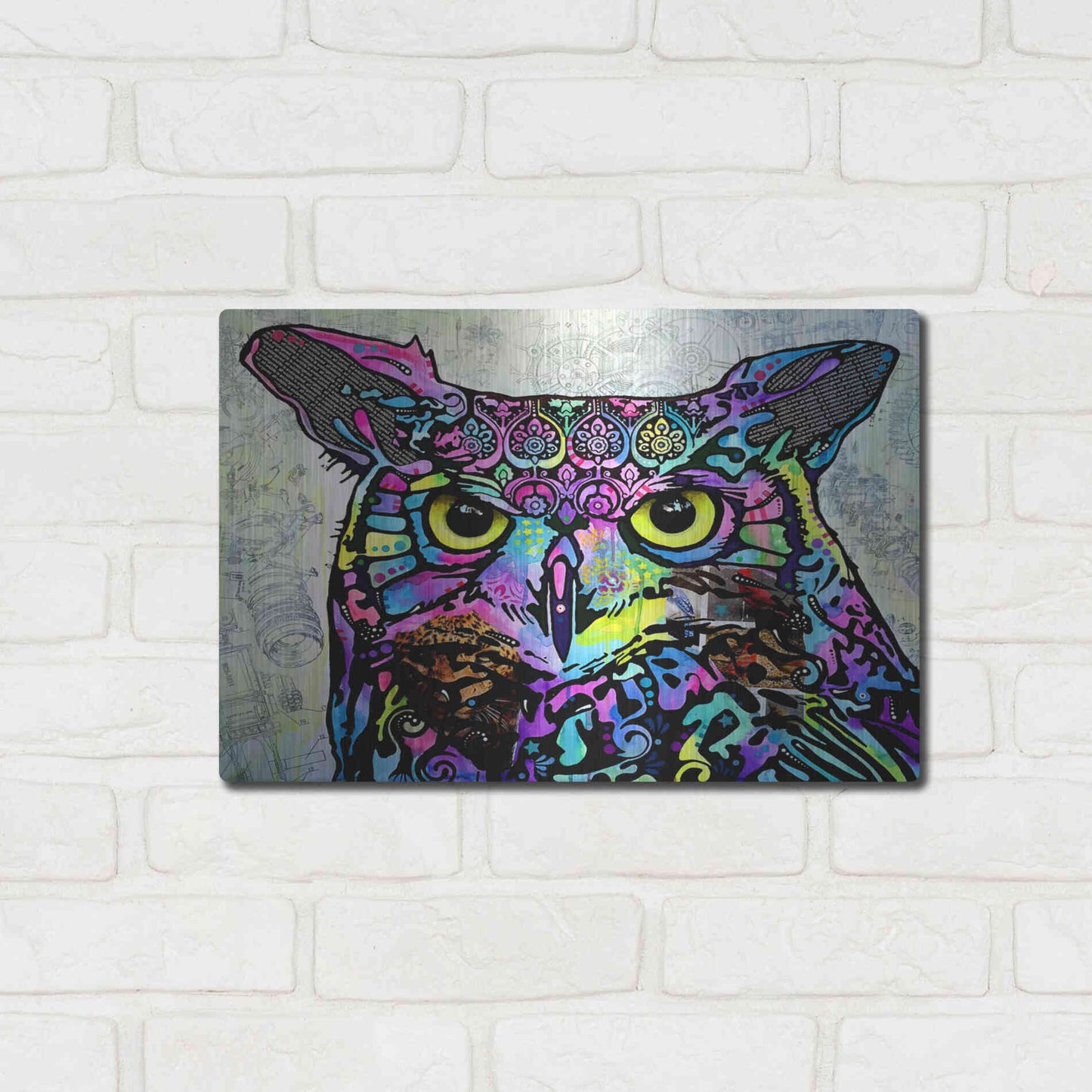 Luxe Metal Art 'The Owl' by Dean Russo, Metal Wall Art,16x12