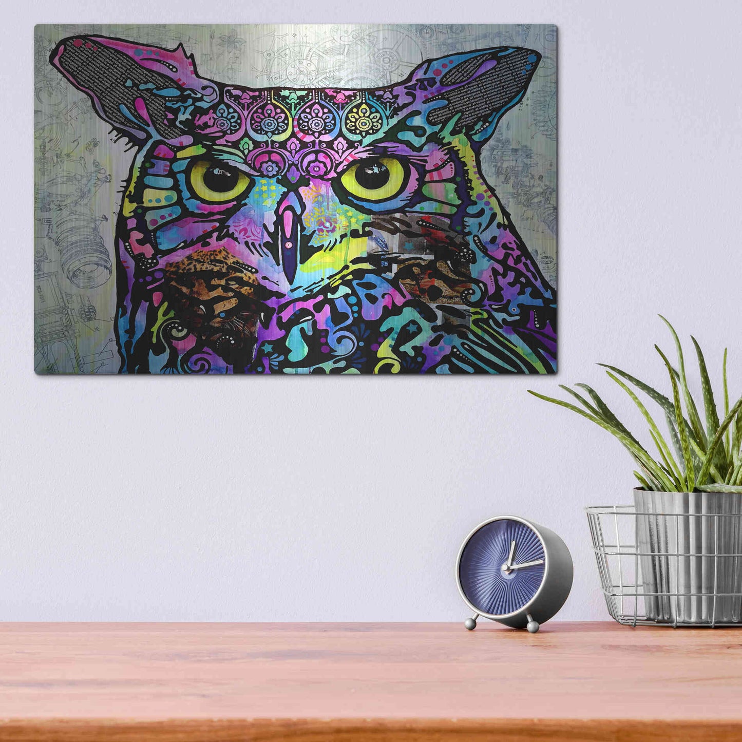 Luxe Metal Art 'The Owl' by Dean Russo, Metal Wall Art,16x12