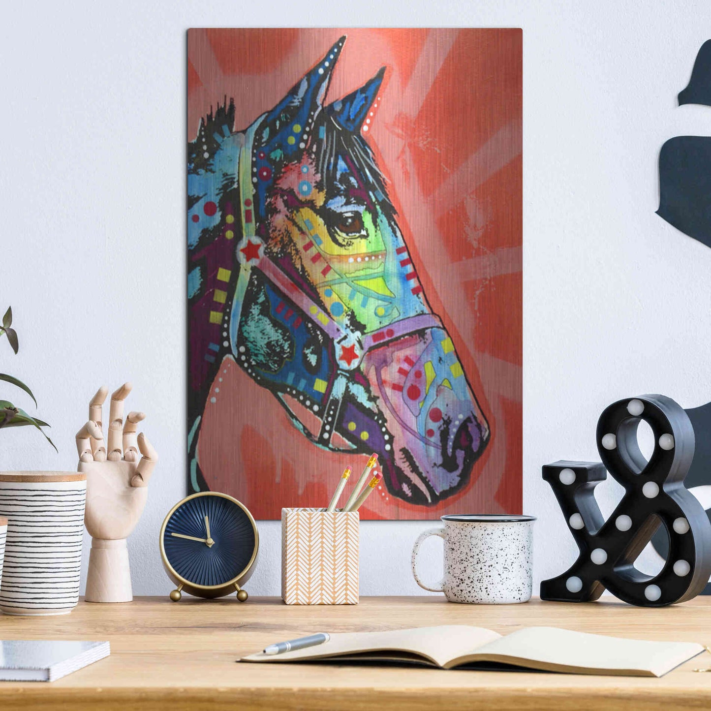 Luxe Metal Art 'Wc Horse 3' by Dean Russo, Metal Wall Art,12x16