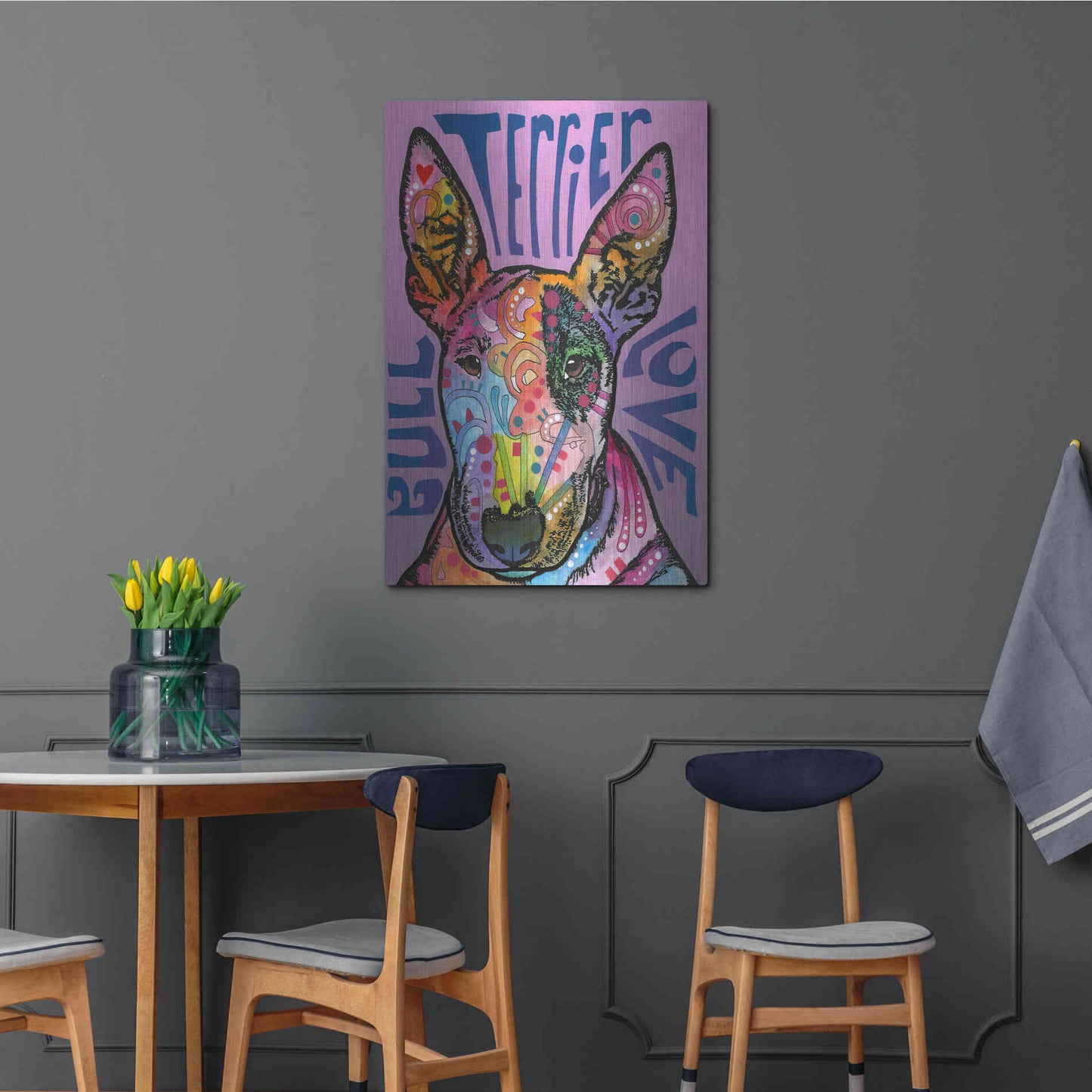 Luxe Metal Art 'Bull Terrier Luv' by Dean Russo, Metal Wall Art,24x36