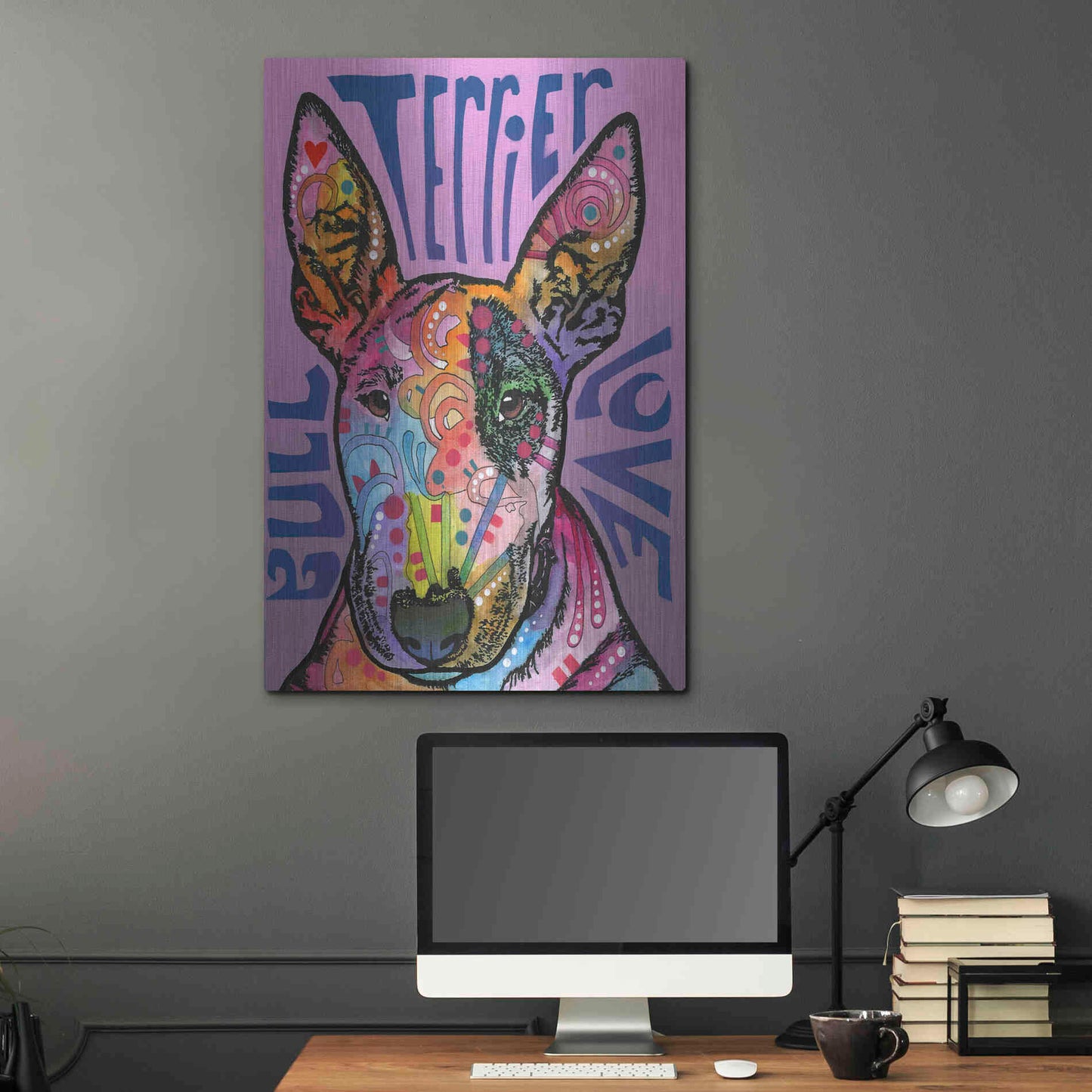 Luxe Metal Art 'Bull Terrier Luv' by Dean Russo, Metal Wall Art,24x36