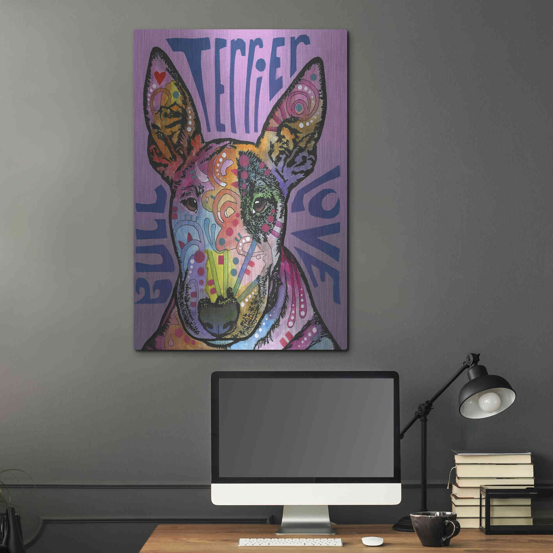 Luxe Metal Art 'Bull Terrier Luv' by Dean Russo, Metal Wall Art,24x36