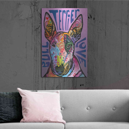 Luxe Metal Art 'Bull Terrier Luv' by Dean Russo, Metal Wall Art,24x36