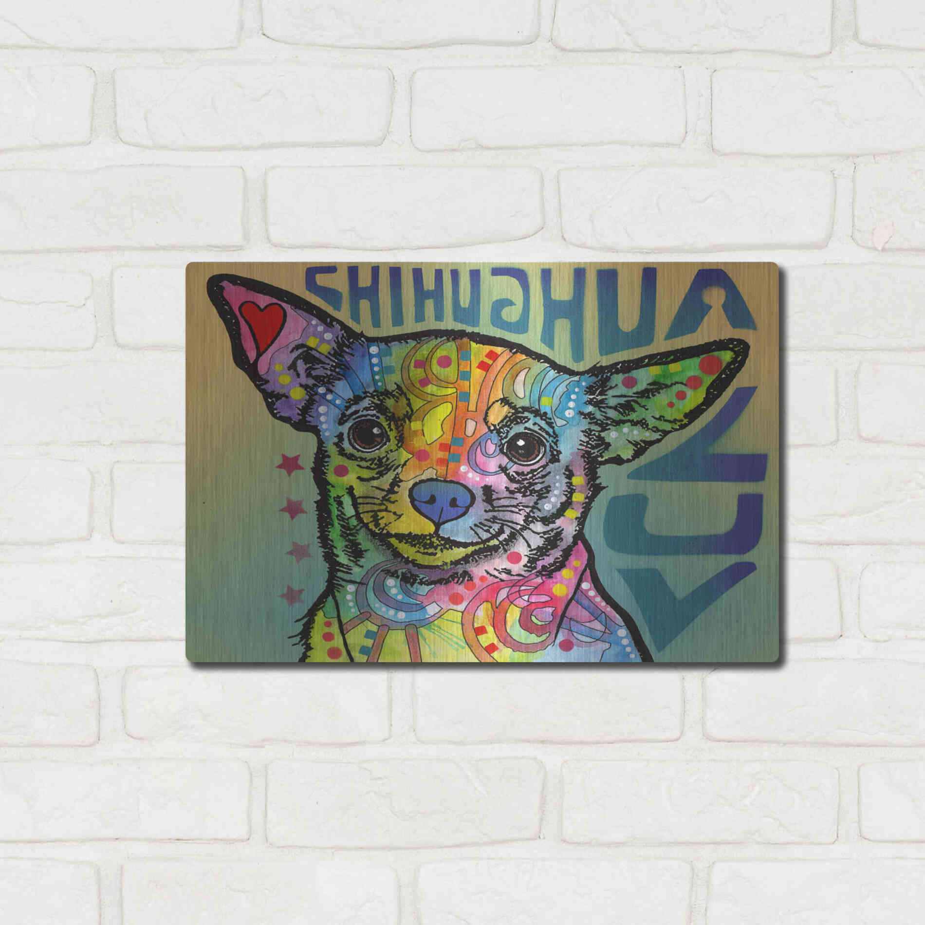 Luxe Metal Art 'Chihuahua Luv' by Dean Russo, Metal Wall Art,16x12