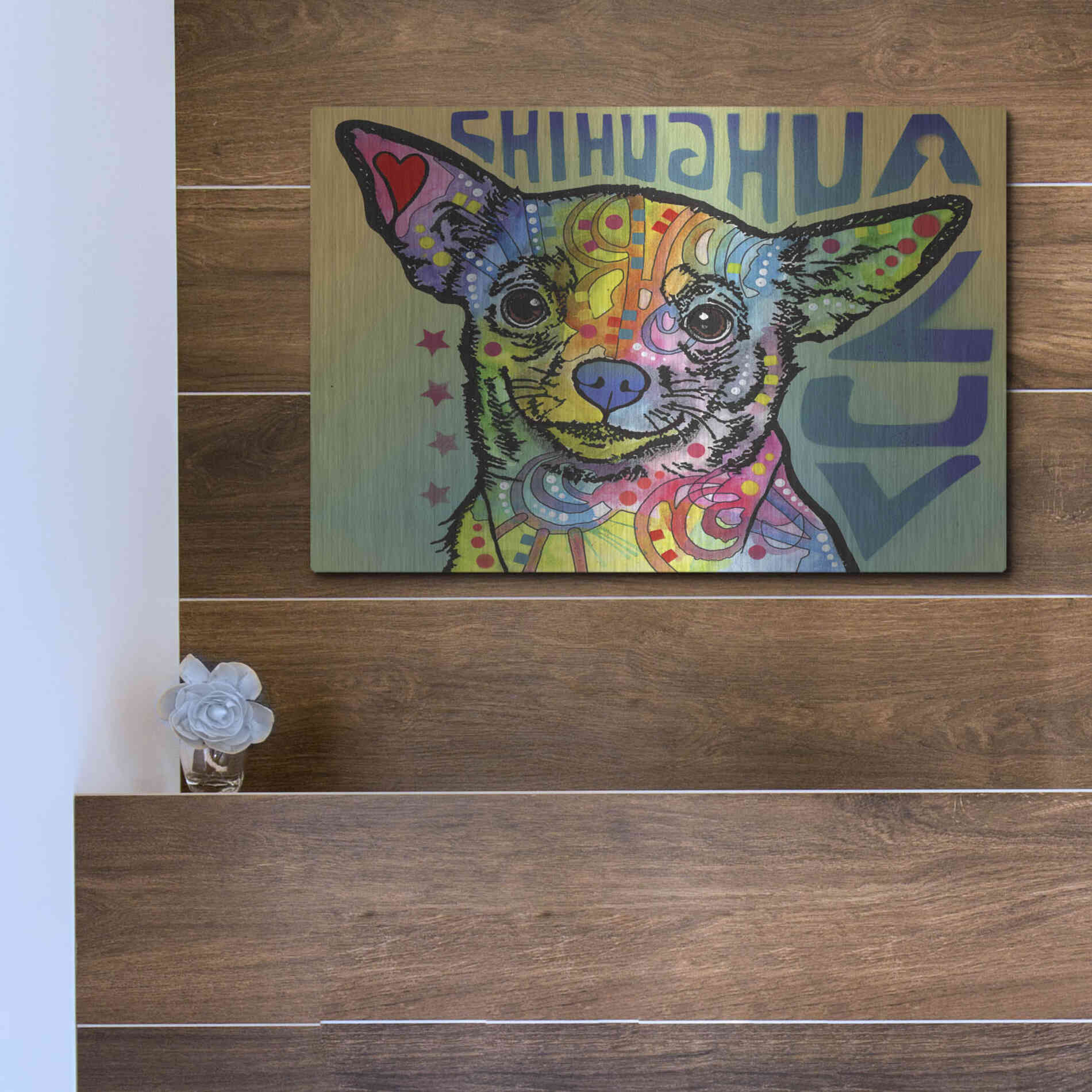 Luxe Metal Art 'Chihuahua Luv' by Dean Russo, Metal Wall Art,16x12