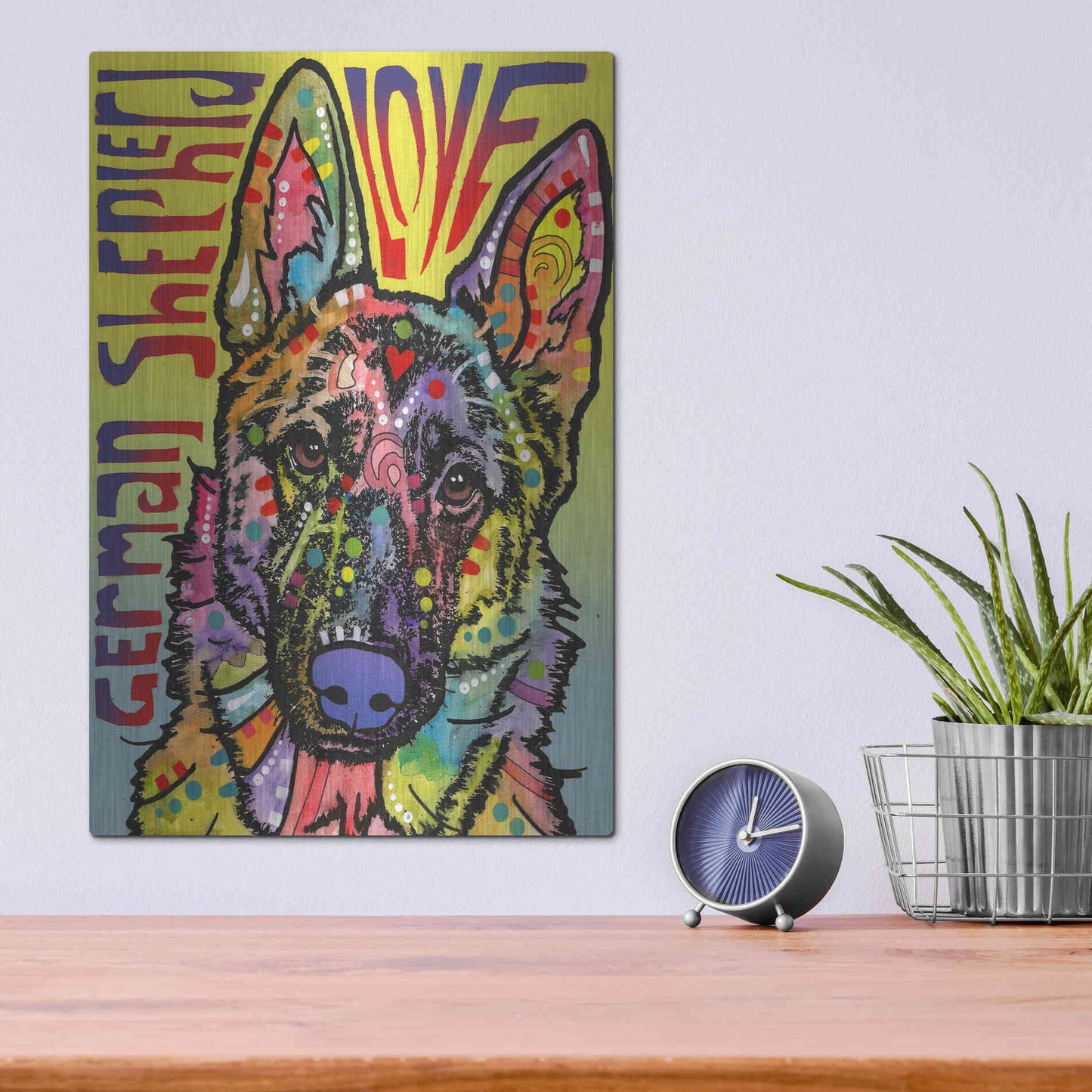 Luxe Metal Art 'German Shepherd Luv' by Dean Russo, Metal Wall Art,12x16