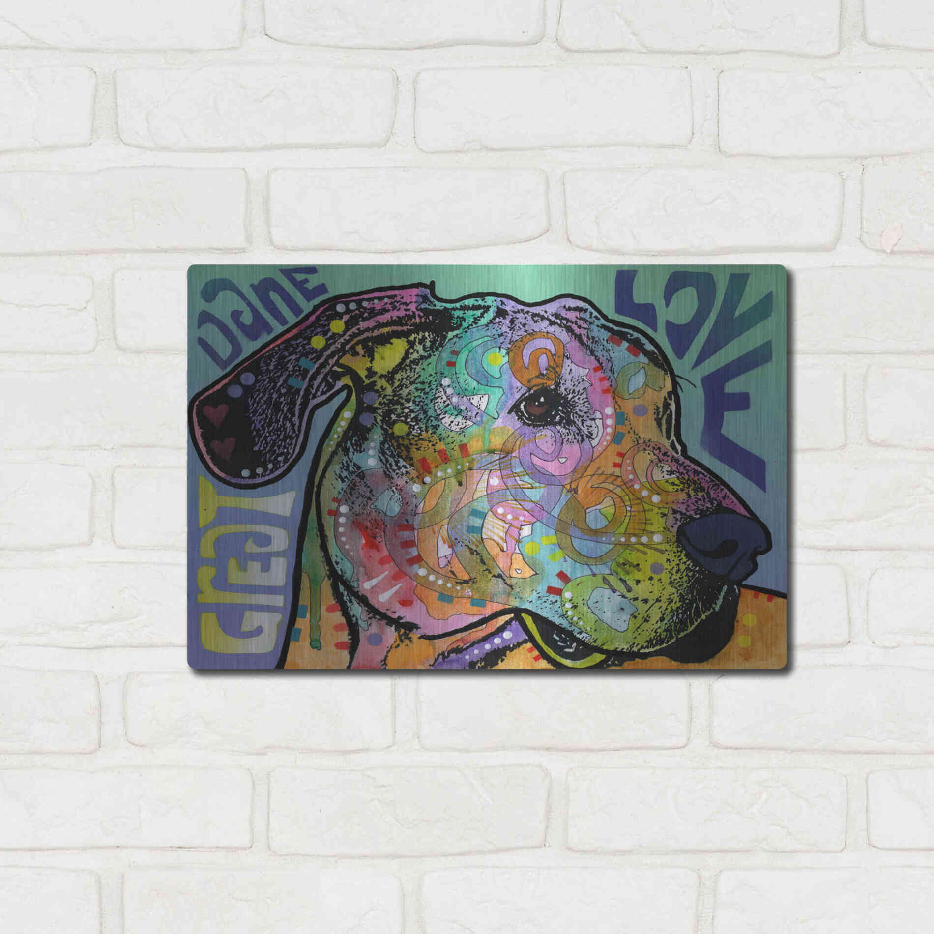 Luxe Metal Art 'Great Dane Luv' by Dean Russo, Metal Wall Art,16x12