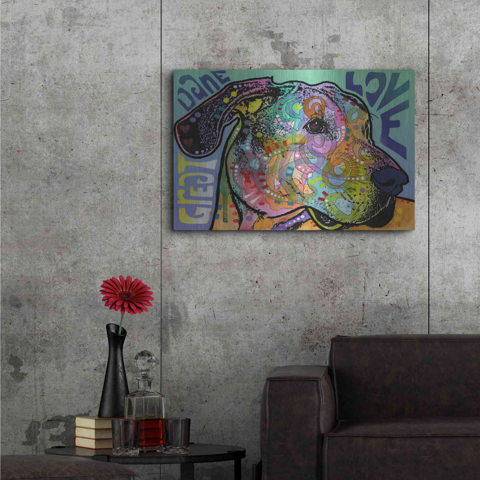 Luxe Metal Art 'Great Dane Luv' by Dean Russo, Metal Wall Art,36x24