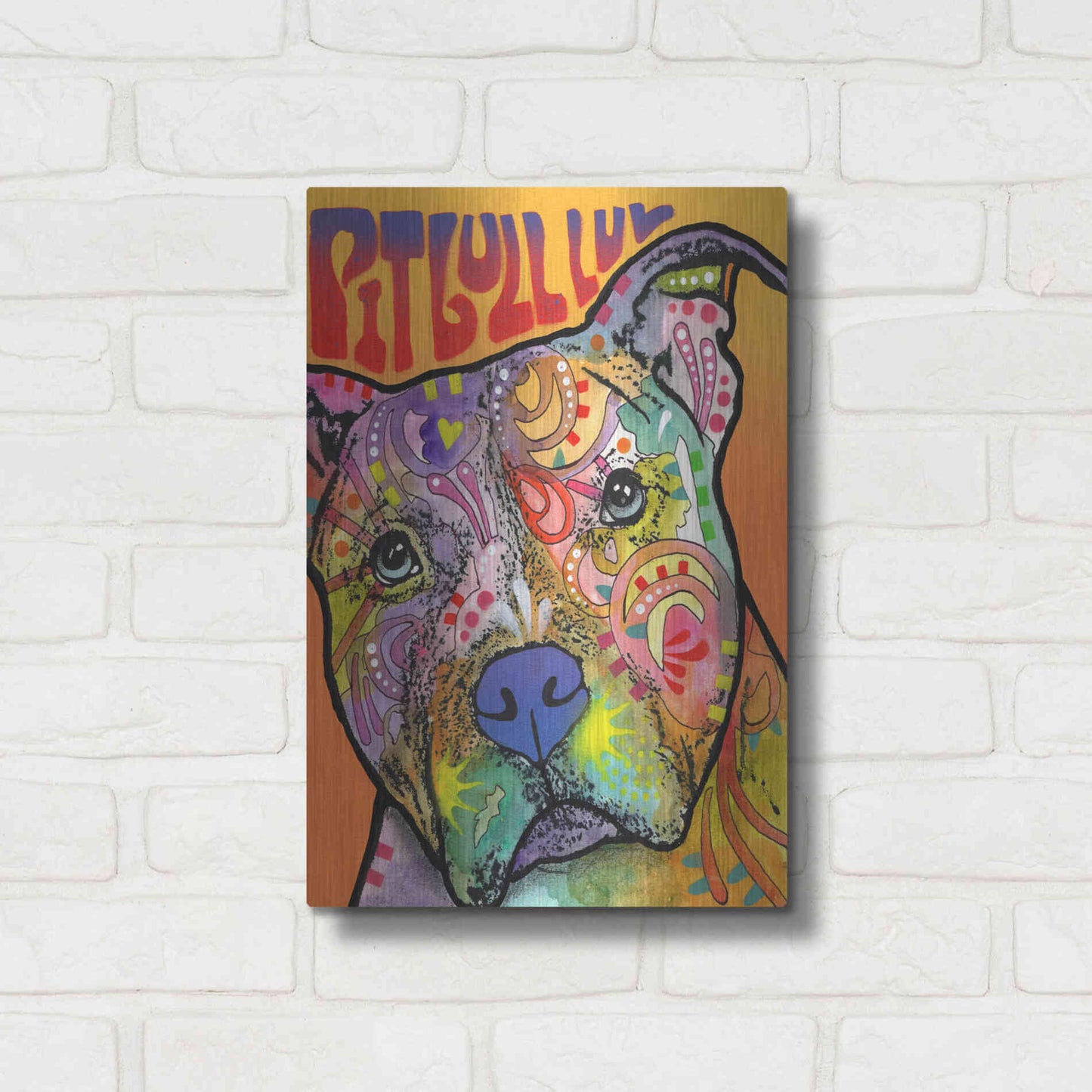 Luxe Metal Art 'Pit Bull Luv' by Dean Russo, Metal Wall Art,12x16