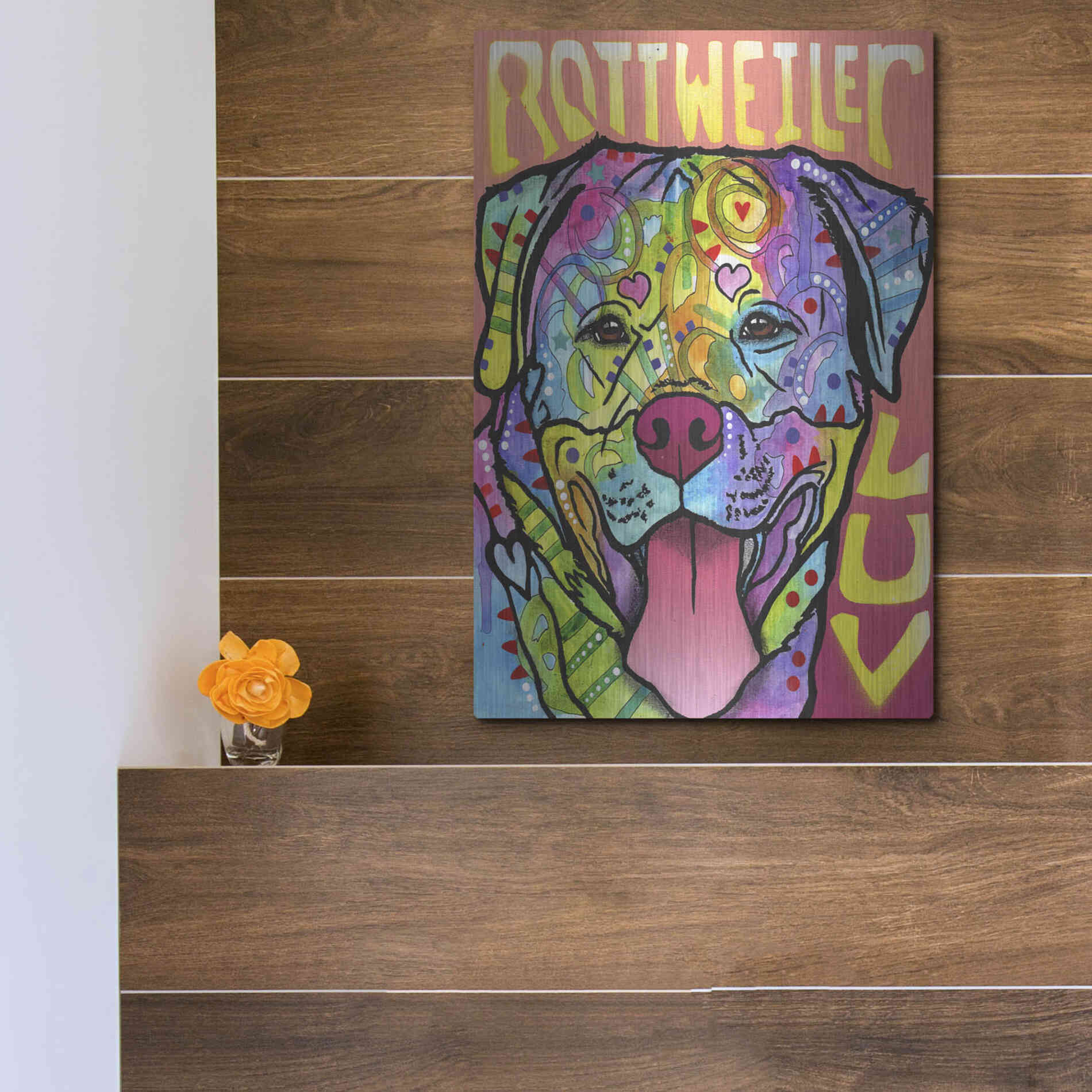 Luxe Metal Art 'Rottweiler Luv' by Dean Russo, Metal Wall Art,12x16