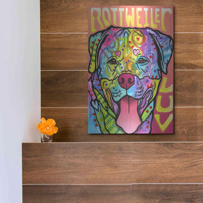 Luxe Metal Art 'Rottweiler Luv' by Dean Russo, Metal Wall Art,12x16