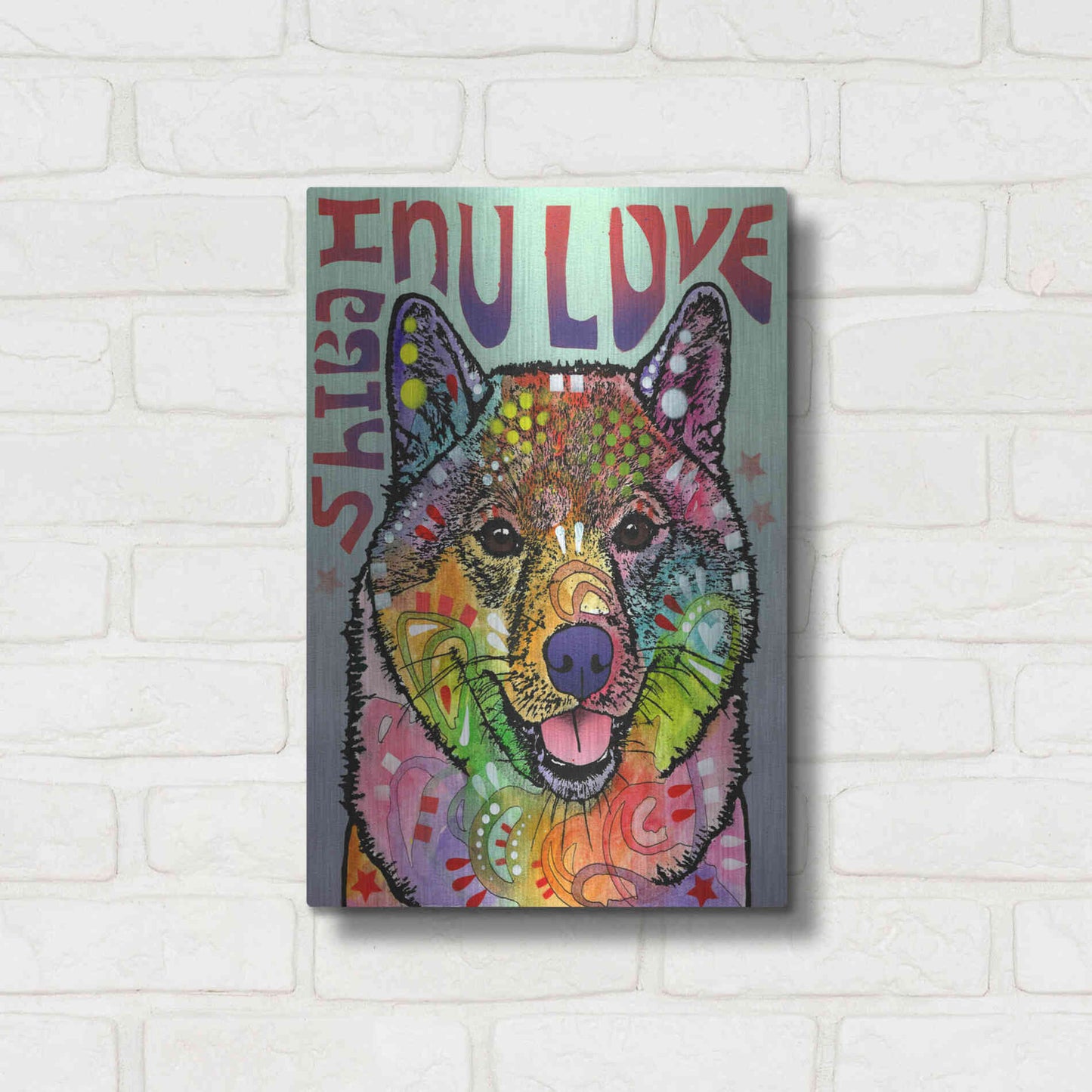 Luxe Metal Art 'Shiba Inu Luv' by Dean Russo, Metal Wall Art,12x16