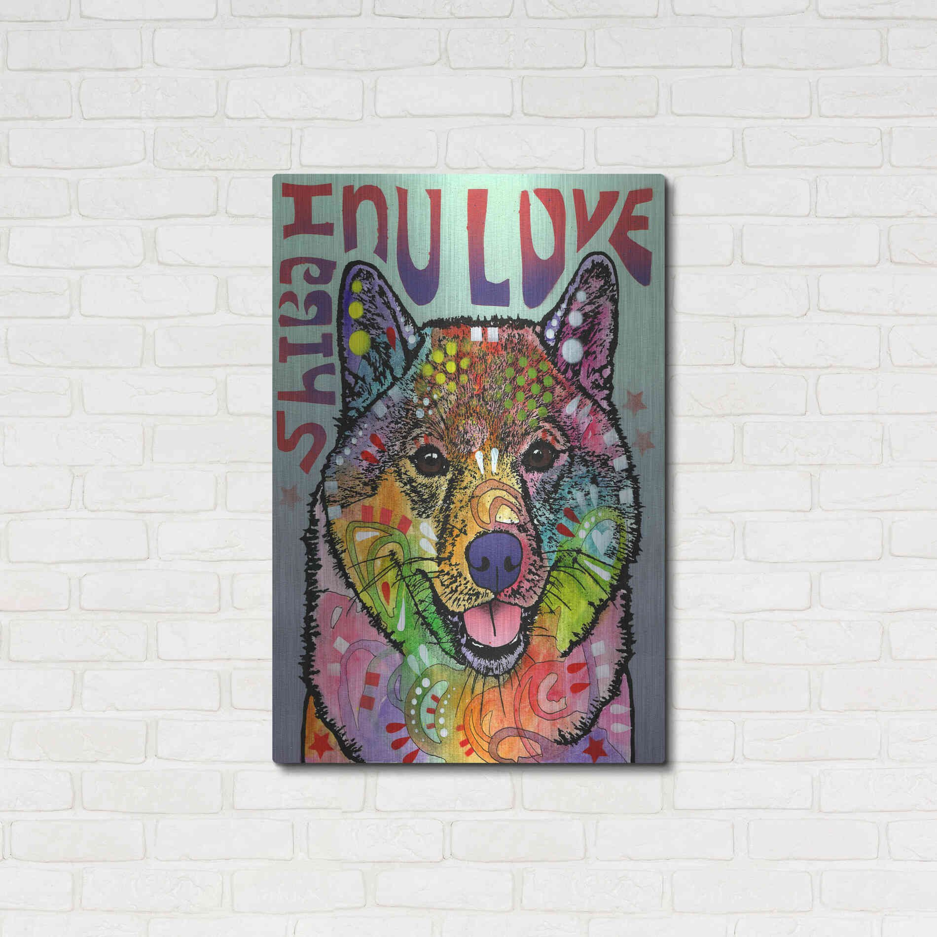 Luxe Metal Art 'Shiba Inu Luv' by Dean Russo, Metal Wall Art,24x36