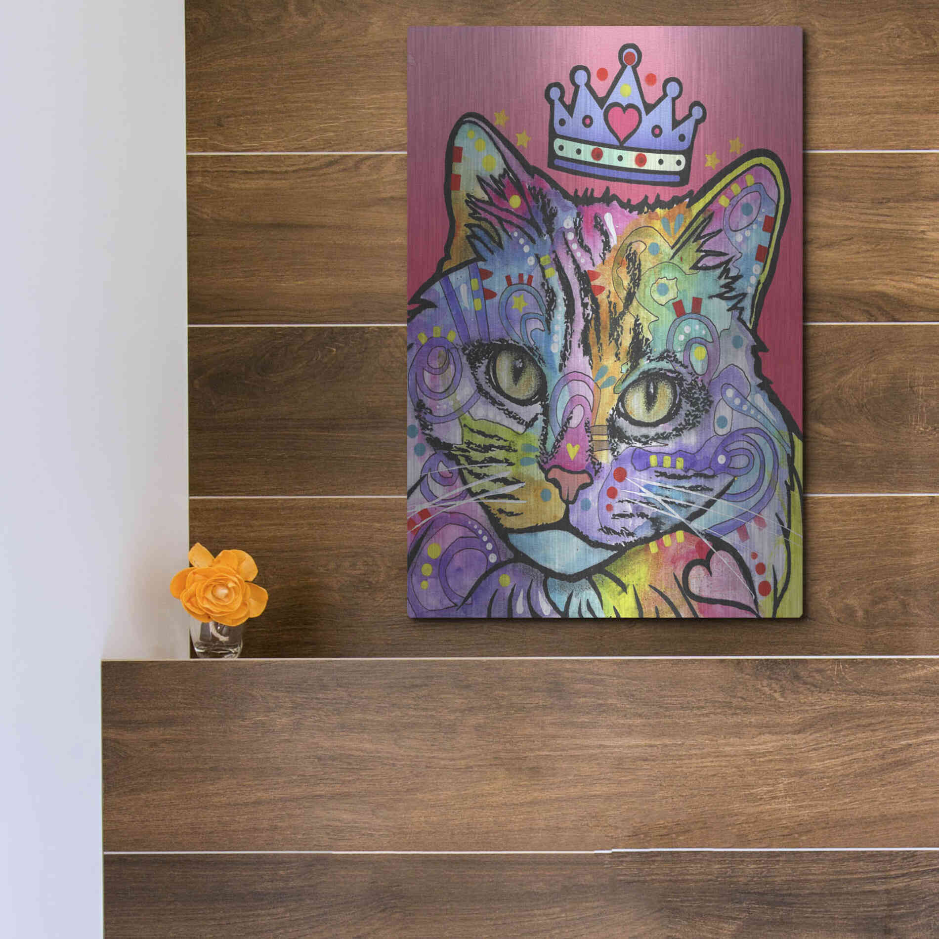 Luxe Metal Art 'Love Cat 5' by Dean Russo, Metal Wall Art,12x16