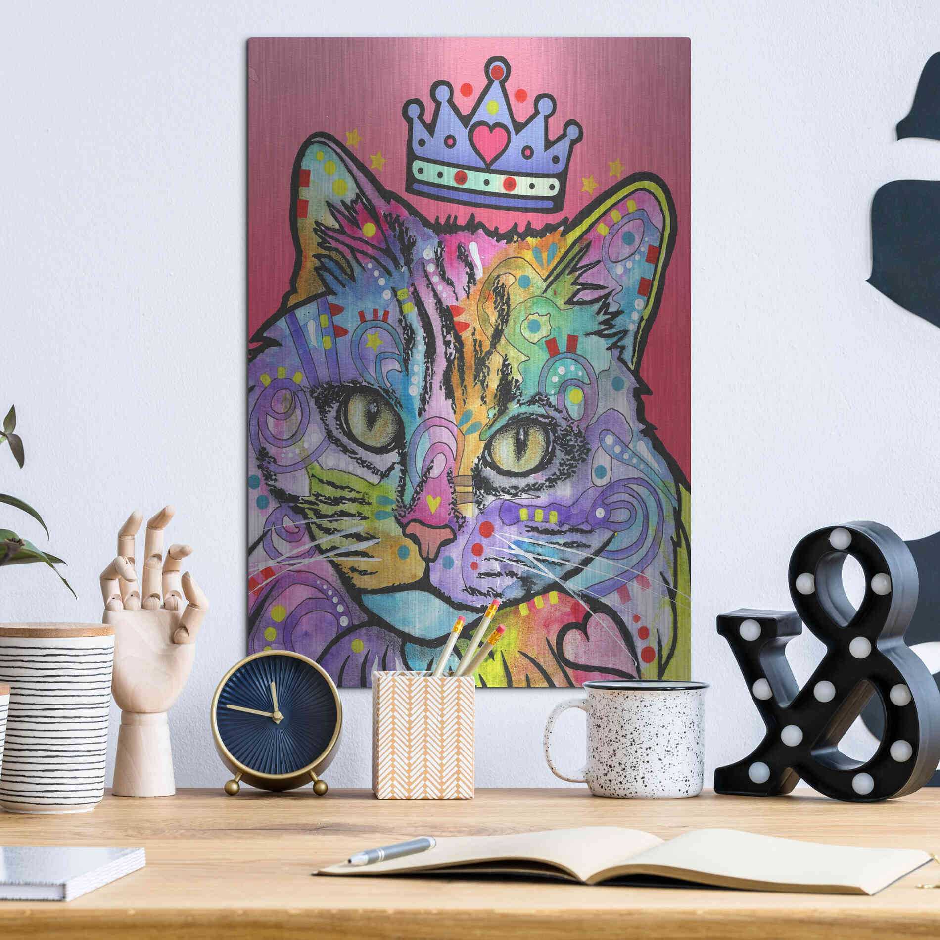 Luxe Metal Art 'Love Cat 5' by Dean Russo, Metal Wall Art,12x16