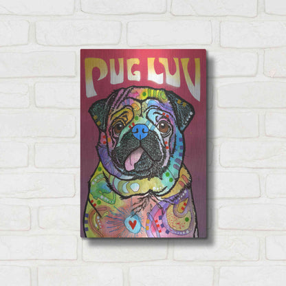 Luxe Metal Art 'Pug Luv' by Dean Russo, Metal Wall Art,12x16