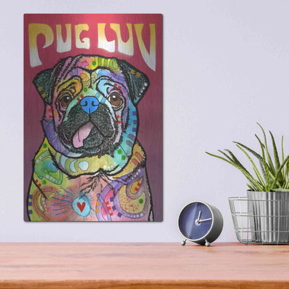 Luxe Metal Art 'Pug Luv' by Dean Russo, Metal Wall Art,12x16