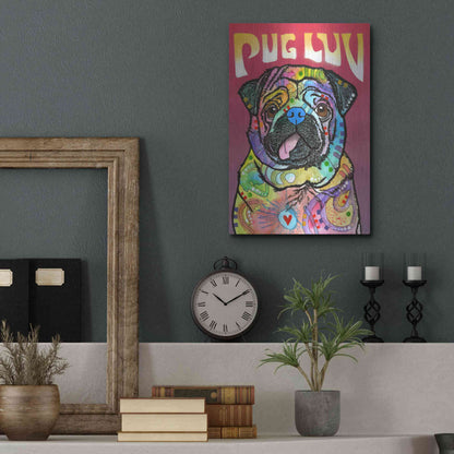 Luxe Metal Art 'Pug Luv' by Dean Russo, Metal Wall Art,12x16