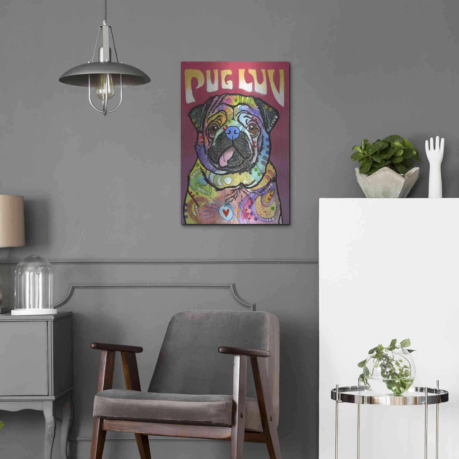 Luxe Metal Art 'Pug Luv' by Dean Russo, Metal Wall Art,16x24