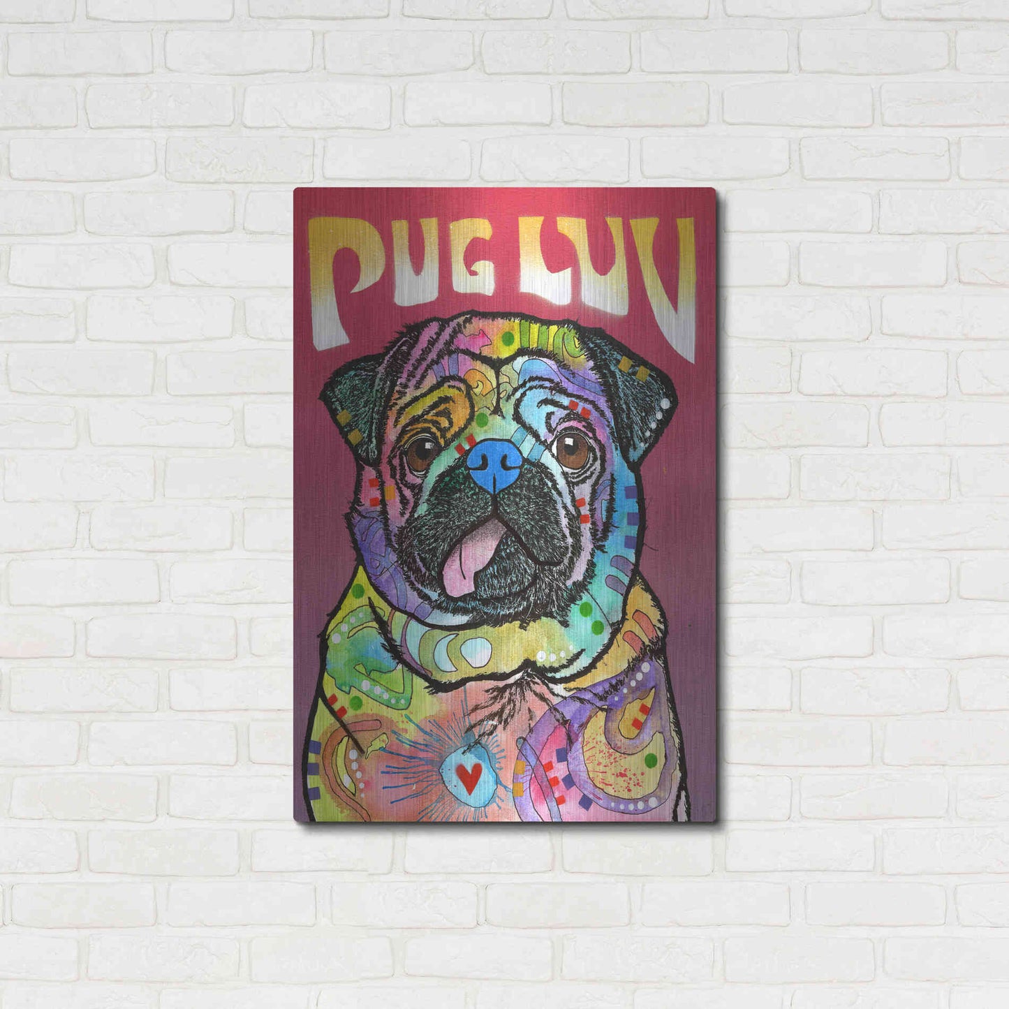 Luxe Metal Art 'Pug Luv' by Dean Russo, Metal Wall Art,24x36