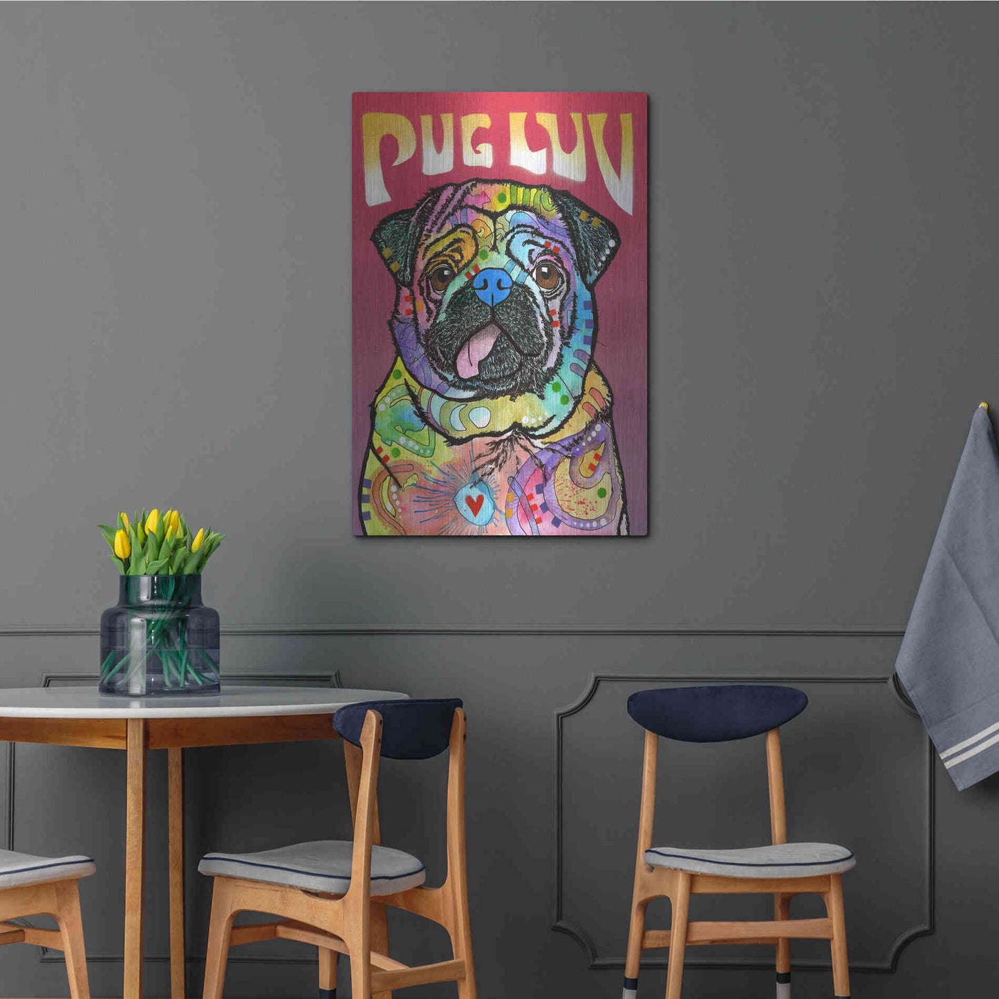 Luxe Metal Art 'Pug Luv' by Dean Russo, Metal Wall Art,24x36