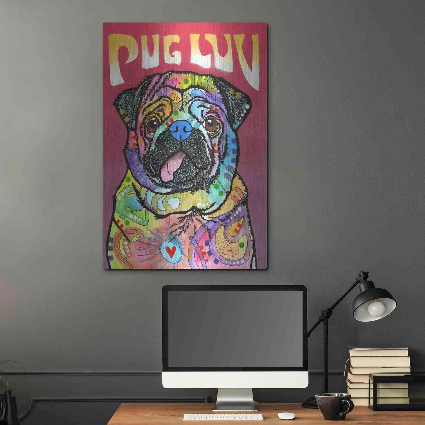 Luxe Metal Art 'Pug Luv' by Dean Russo, Metal Wall Art,24x36