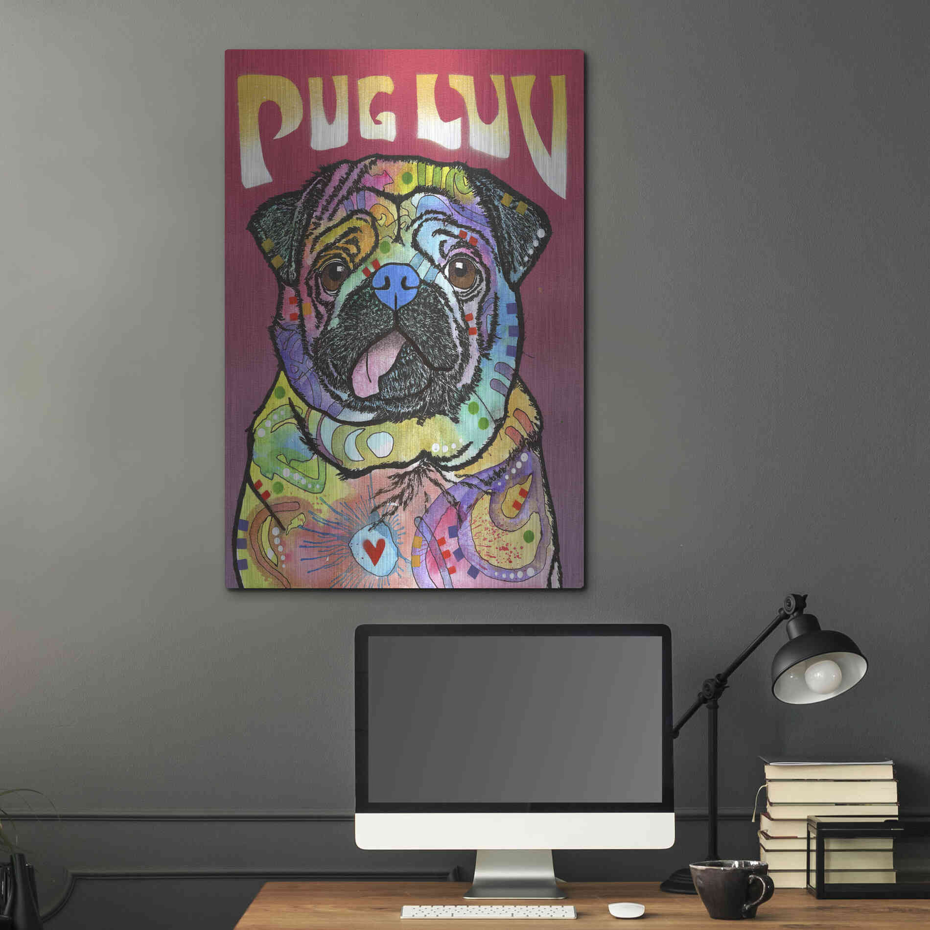 Luxe Metal Art 'Pug Luv' by Dean Russo, Metal Wall Art,24x36