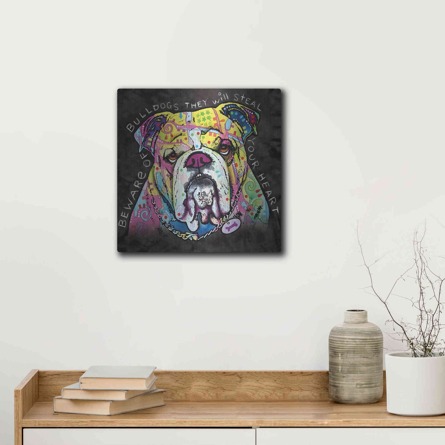 Luxe Metal Art 'Bulldog Heart' by Dean Russo, Metal Wall Art,12x12