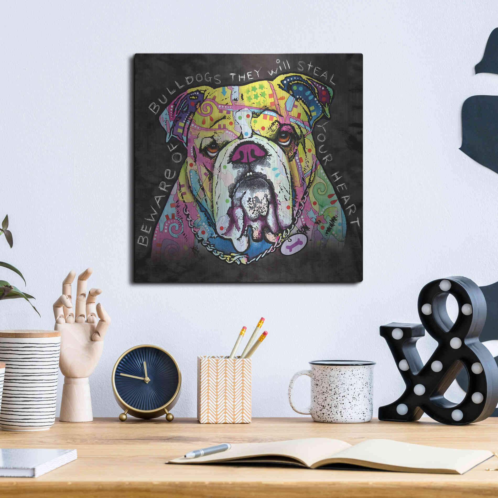 Luxe Metal Art 'Bulldog Heart' by Dean Russo, Metal Wall Art,12x12