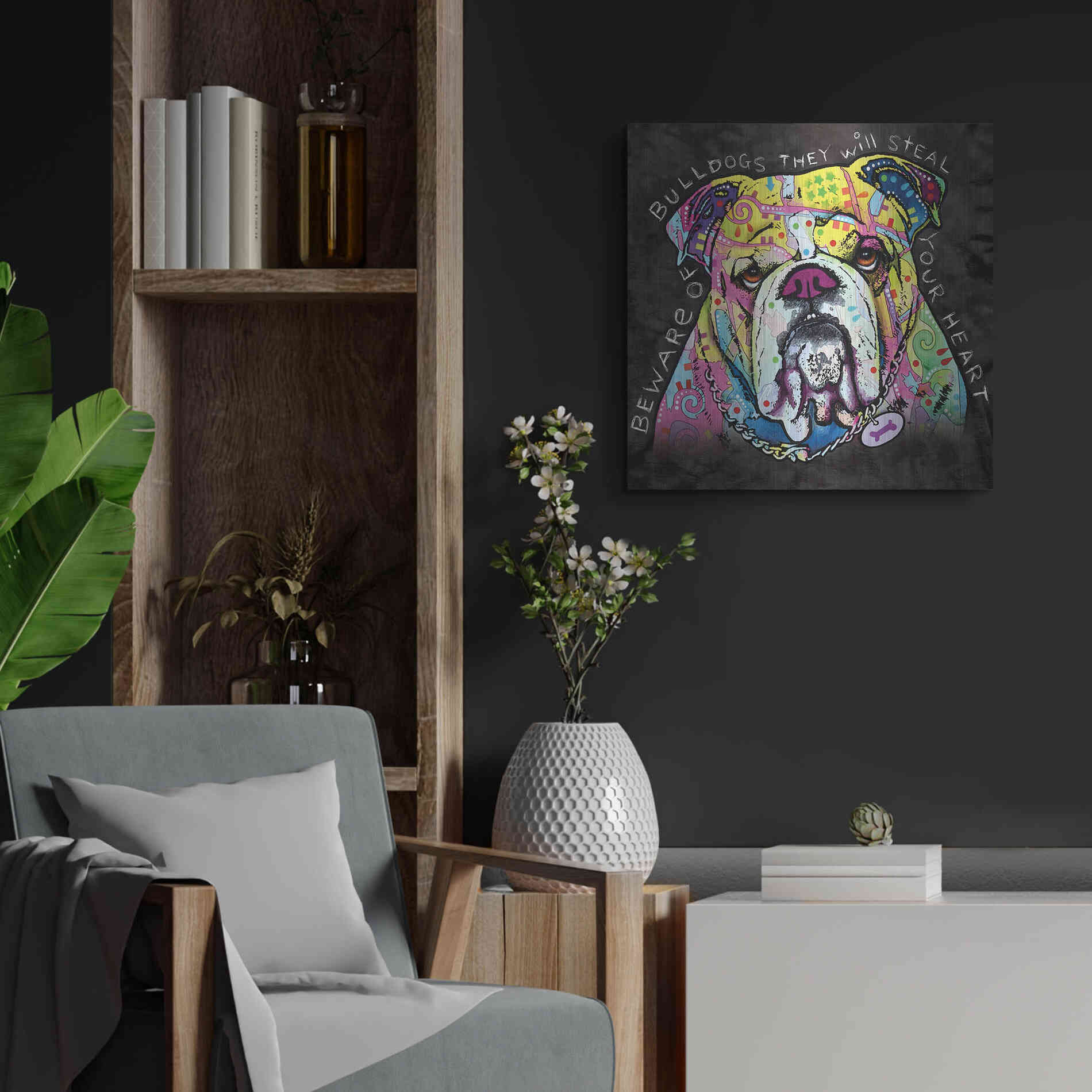 Luxe Metal Art 'Bulldog Heart' by Dean Russo, Metal Wall Art,24x24