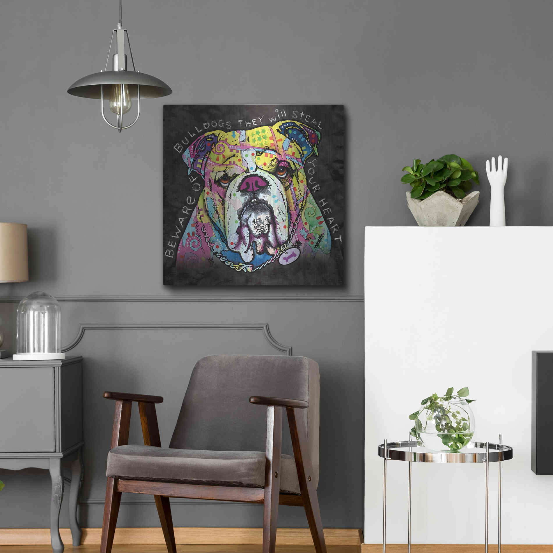 Luxe Metal Art 'Bulldog Heart' by Dean Russo, Metal Wall Art,24x24