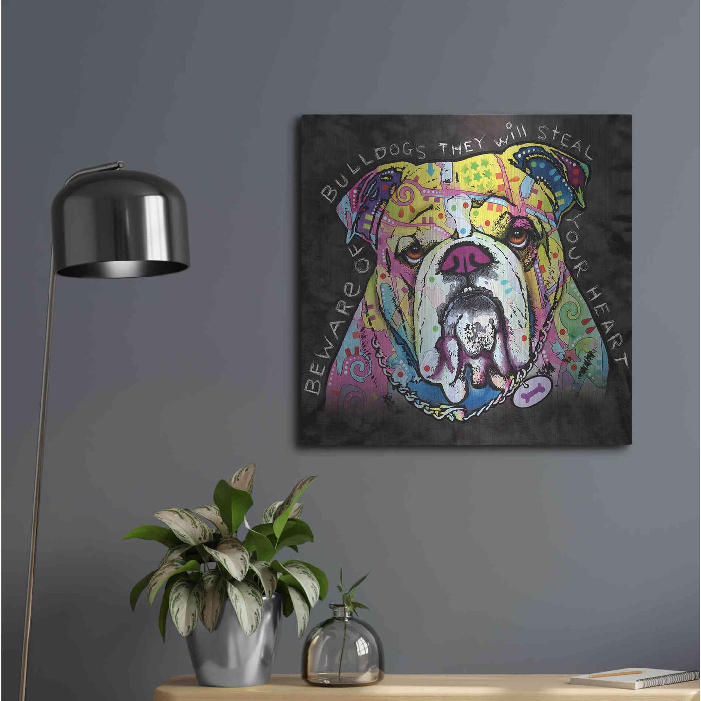 Luxe Metal Art 'Bulldog Heart' by Dean Russo, Metal Wall Art,24x24