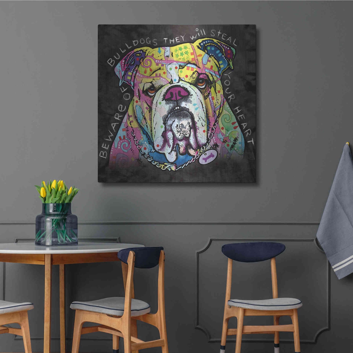 Luxe Metal Art 'Bulldog Heart' by Dean Russo, Metal Wall Art,36x36