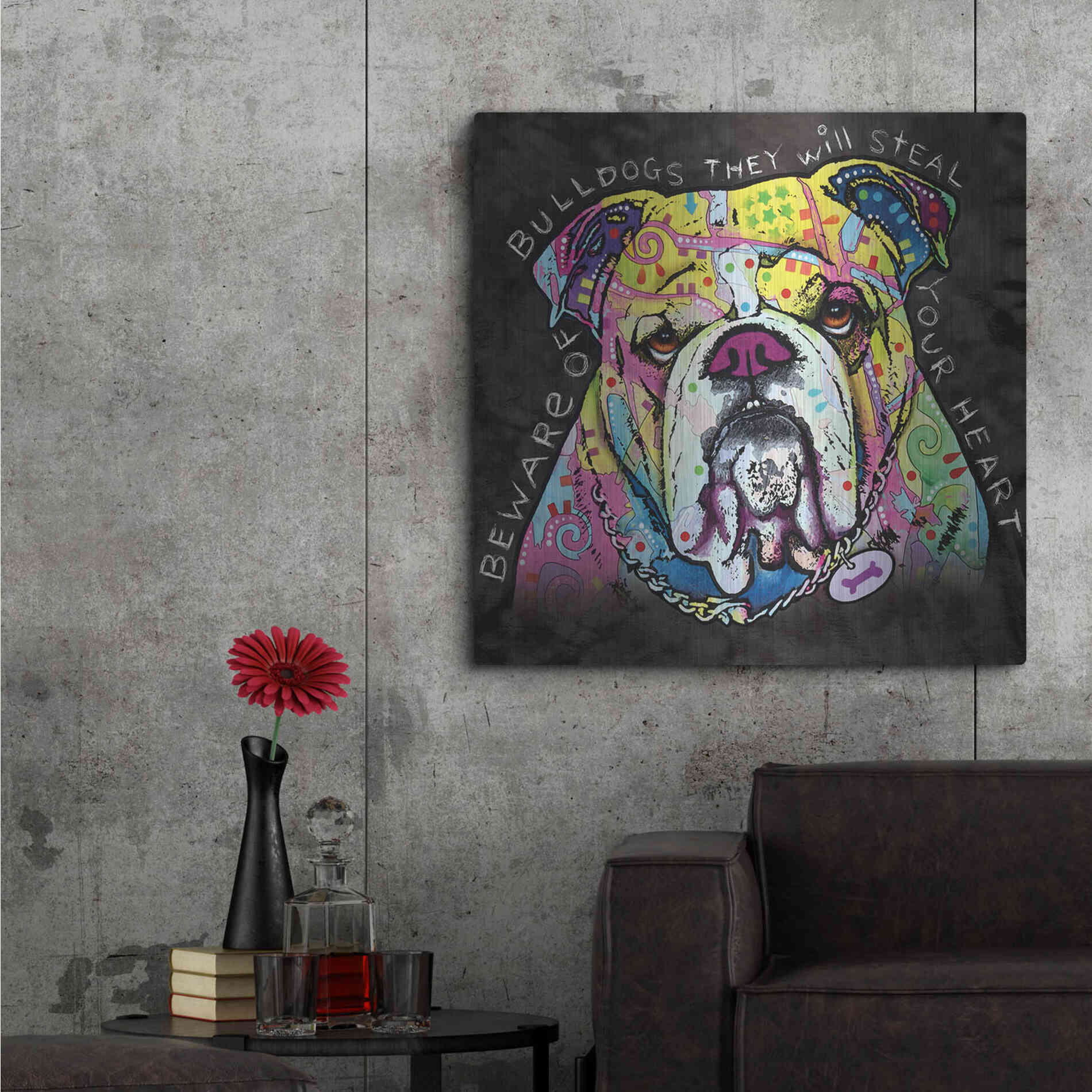 Luxe Metal Art 'Bulldog Heart' by Dean Russo, Metal Wall Art,36x36