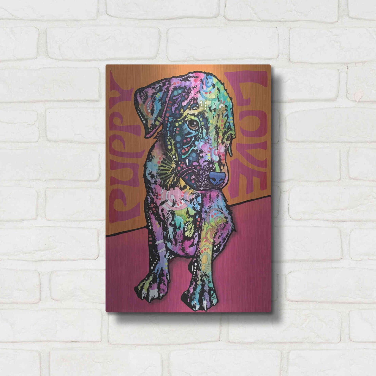 Luxe Metal Art 'Puppy Love' by Dean Russo, Metal Wall Art,12x16