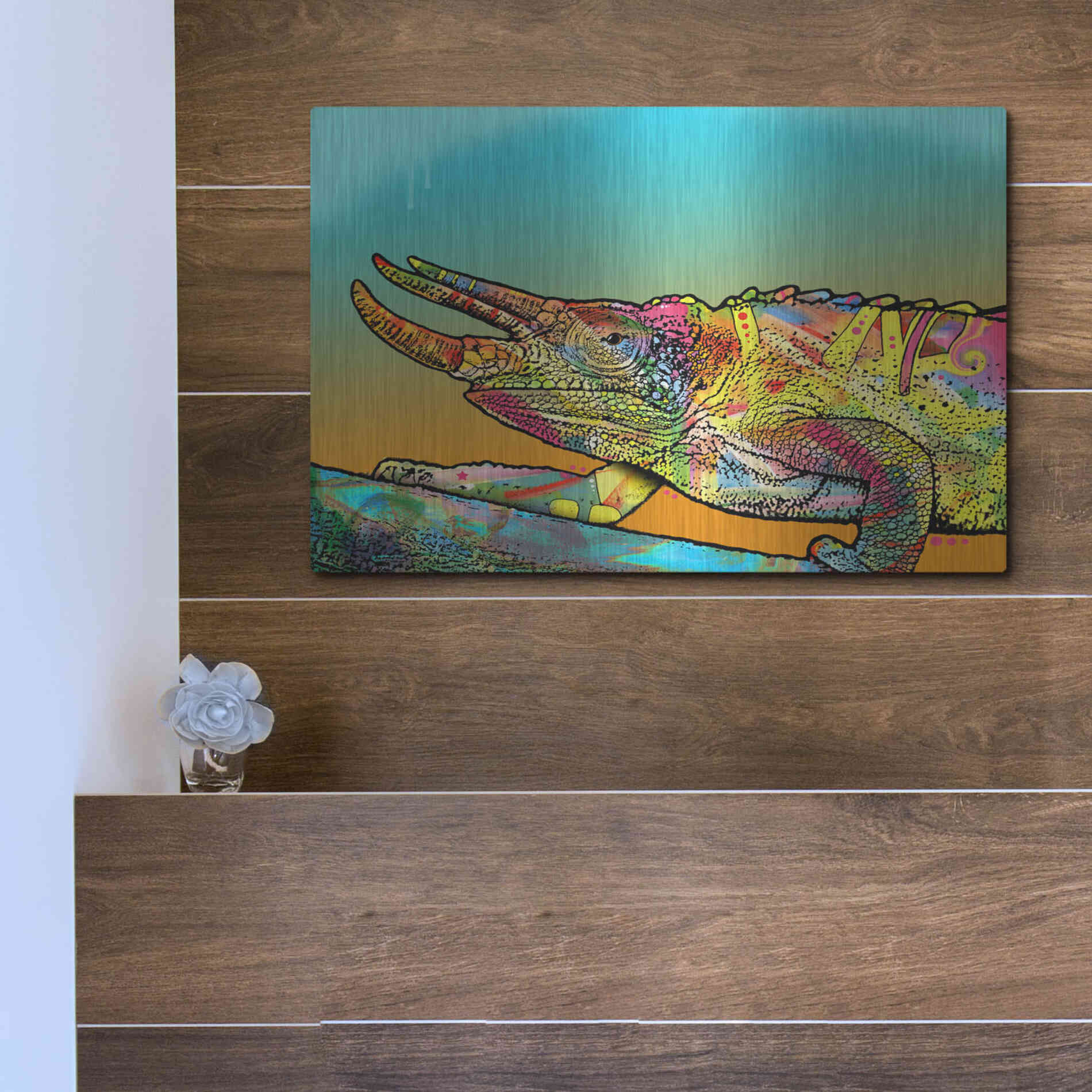 Luxe Metal Art 'Chameleon' by Dean Russo, Metal Wall Art,16x12