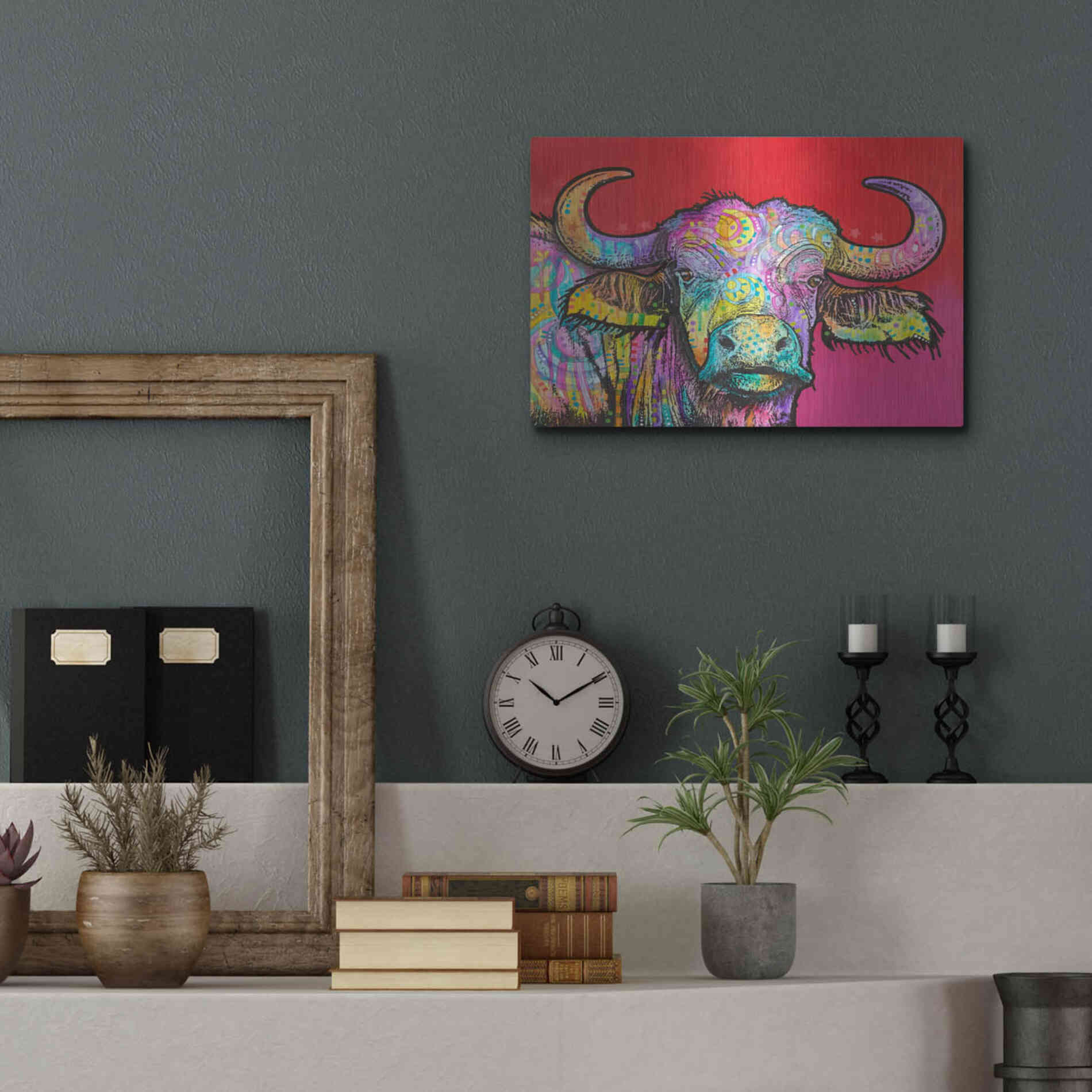 Luxe Metal Art 'Wildebeest' by Dean Russo, Metal Wall Art,16x12