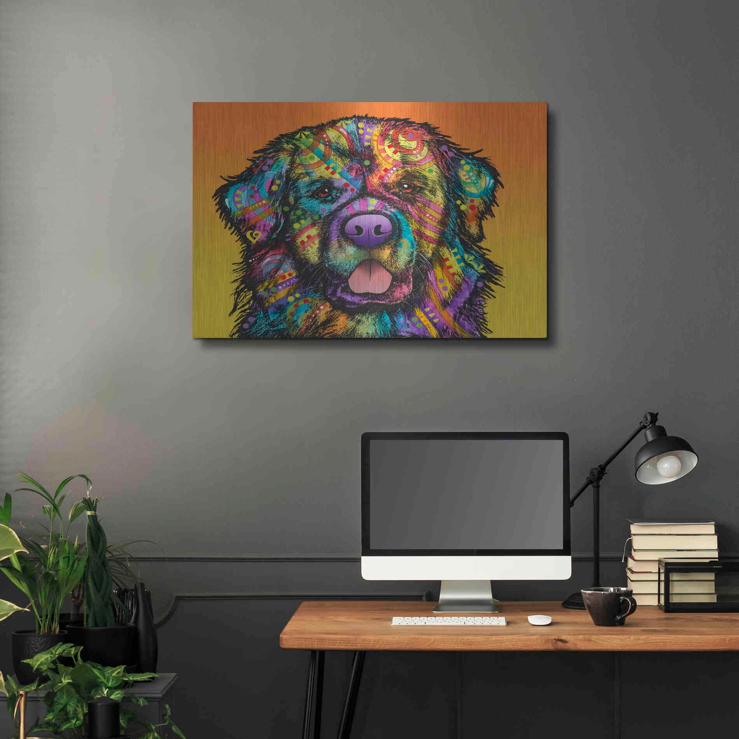 Luxe Metal Art 'Newfie' by Dean Russo, Metal Wall Art,36x24